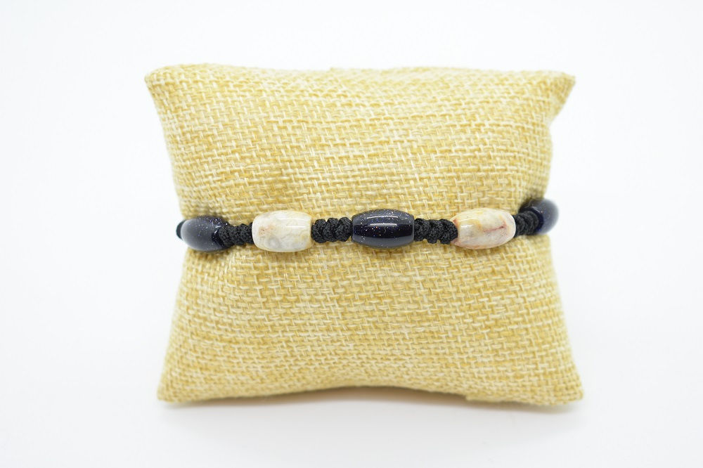 Hand Knotted Bracelet made of Fancy Jasper and Dark Blue Goldstone