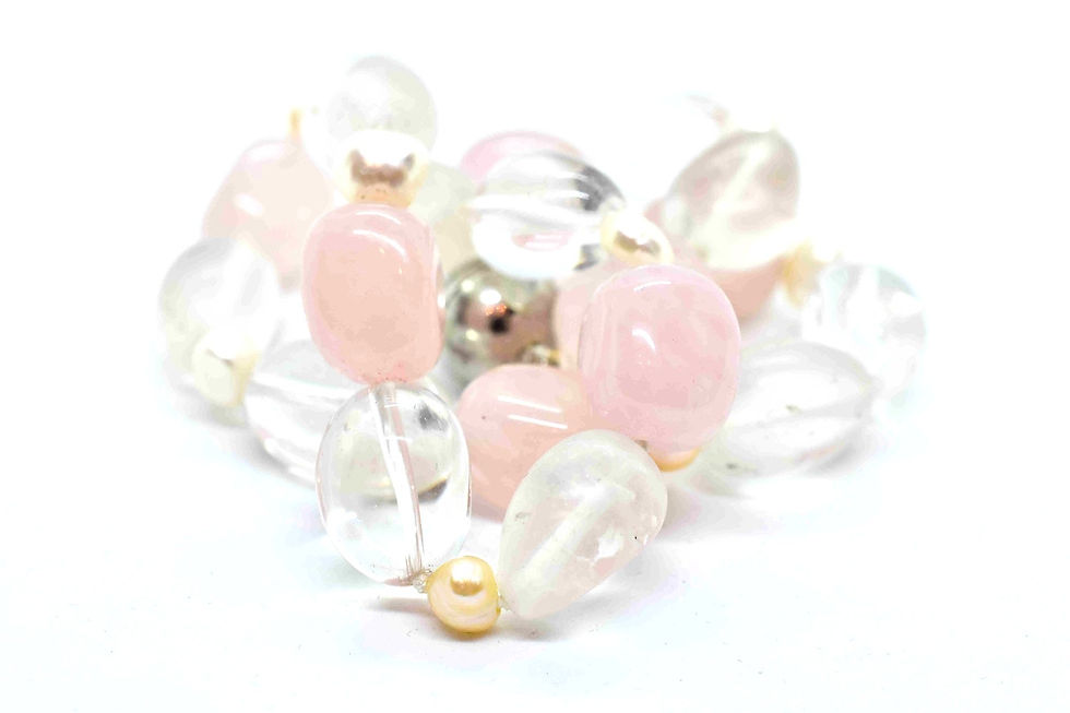 Thumbnail: Handmade Necklace made of Rose Quartz with Rock Crystal, Pink & White Pearls