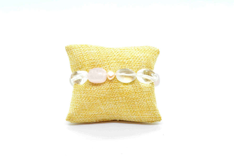 Thumbnail: Bracelet made of Rose Quartz with Rock Crystal Gemstones, Pink & White Pearls
