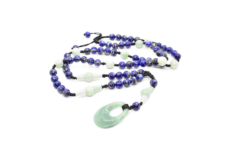 Thumbnail: Handmade Rosary Necklace made of Lapis Lazuli & Aventurine Jade