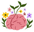 brain with flowers and leaves coming out of it