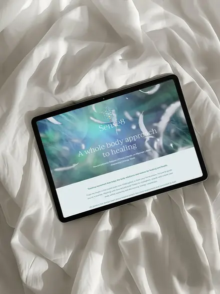 Responsive bespoke website design for Sense8, a neuromyofascial and body awareness practice, viewed on iPad
