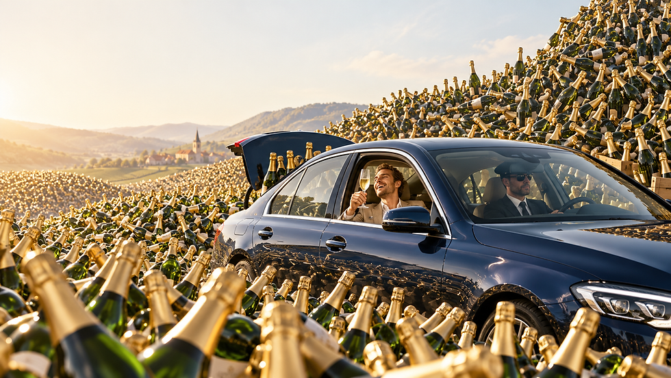 Viktor Verhulst regelt de chauffeur, wij de 930.232 flessen Crémant