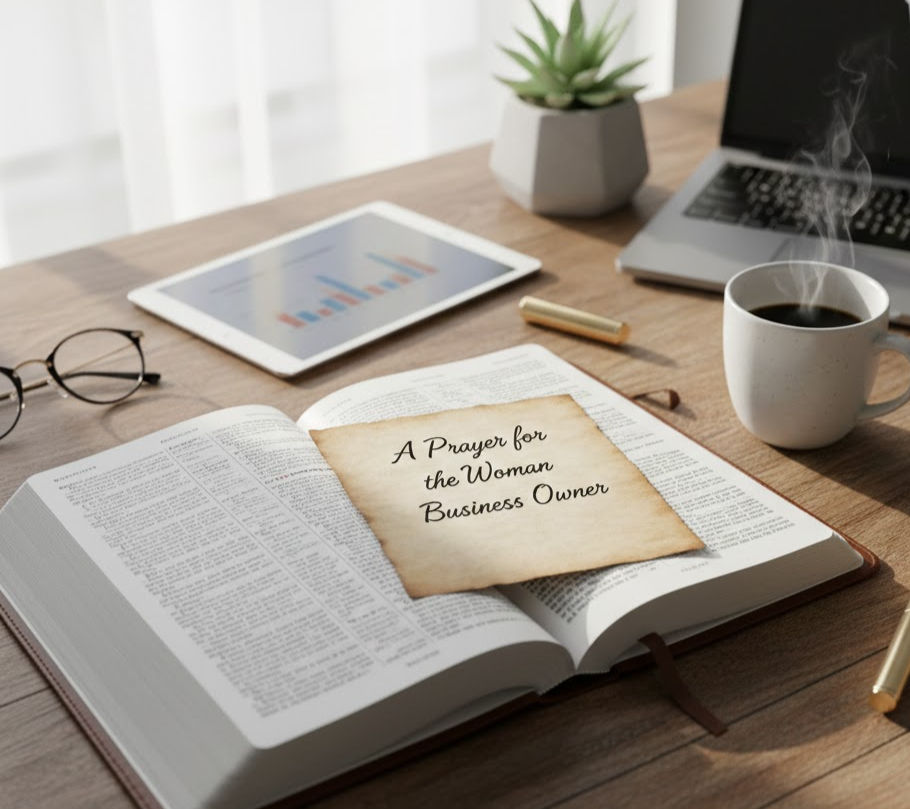 prayer card on a bible that's on a desk