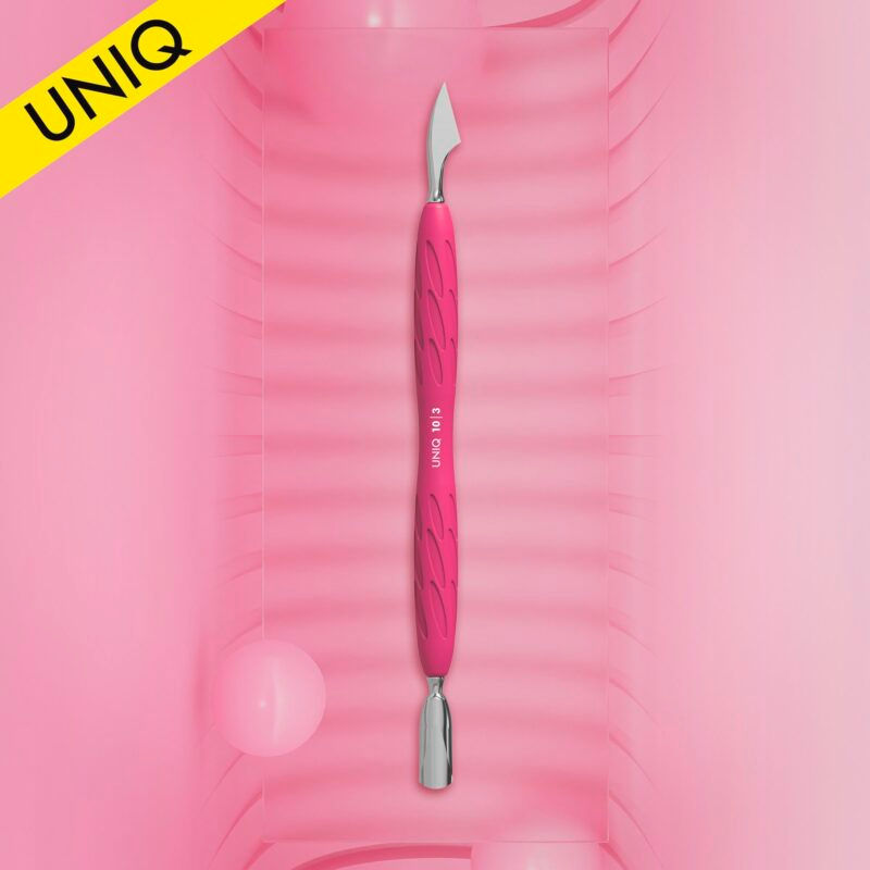 דוחף מניקור עם ידית סיליקון Gummy" UNIQ 10/3" - דוחף מעוגל צר + גרזן