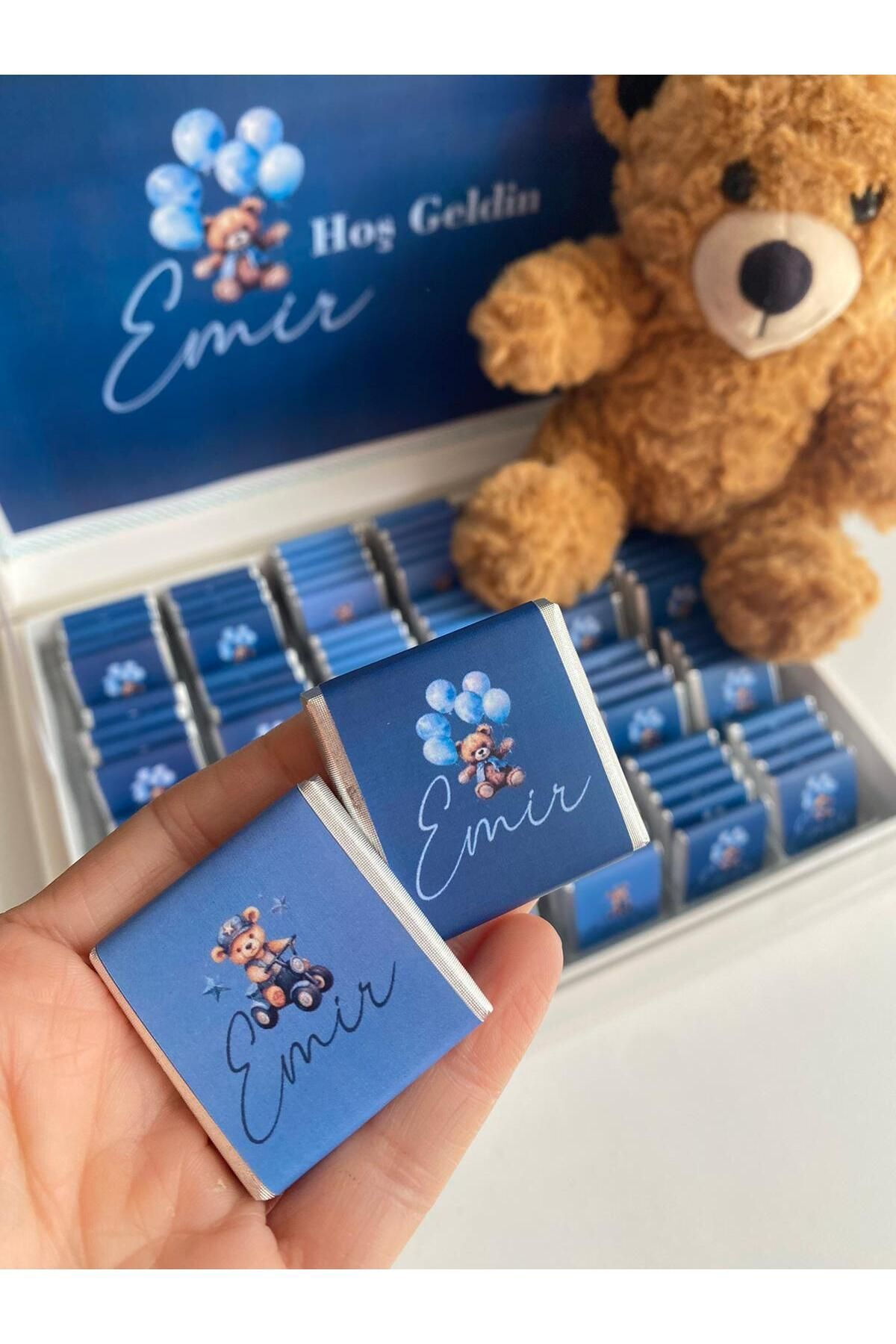 Kutulu İsme Özel Tasarımlı Kız-Erkek Bebek Çikolatası 100 Adet Dogum-Yaş Günü-He