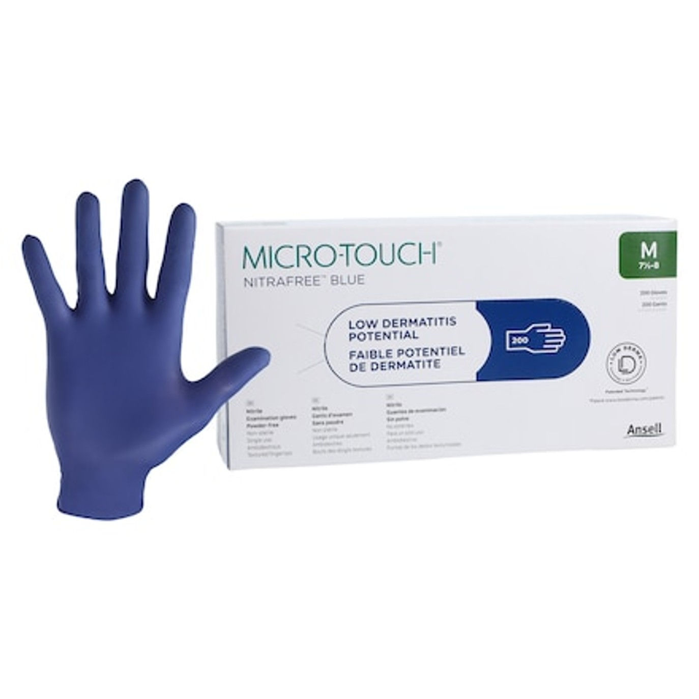 MICRO-TOUCH NitraFree , Nitrile Exam Gloves Medium , Blue Non-Sterile , 200/Bx