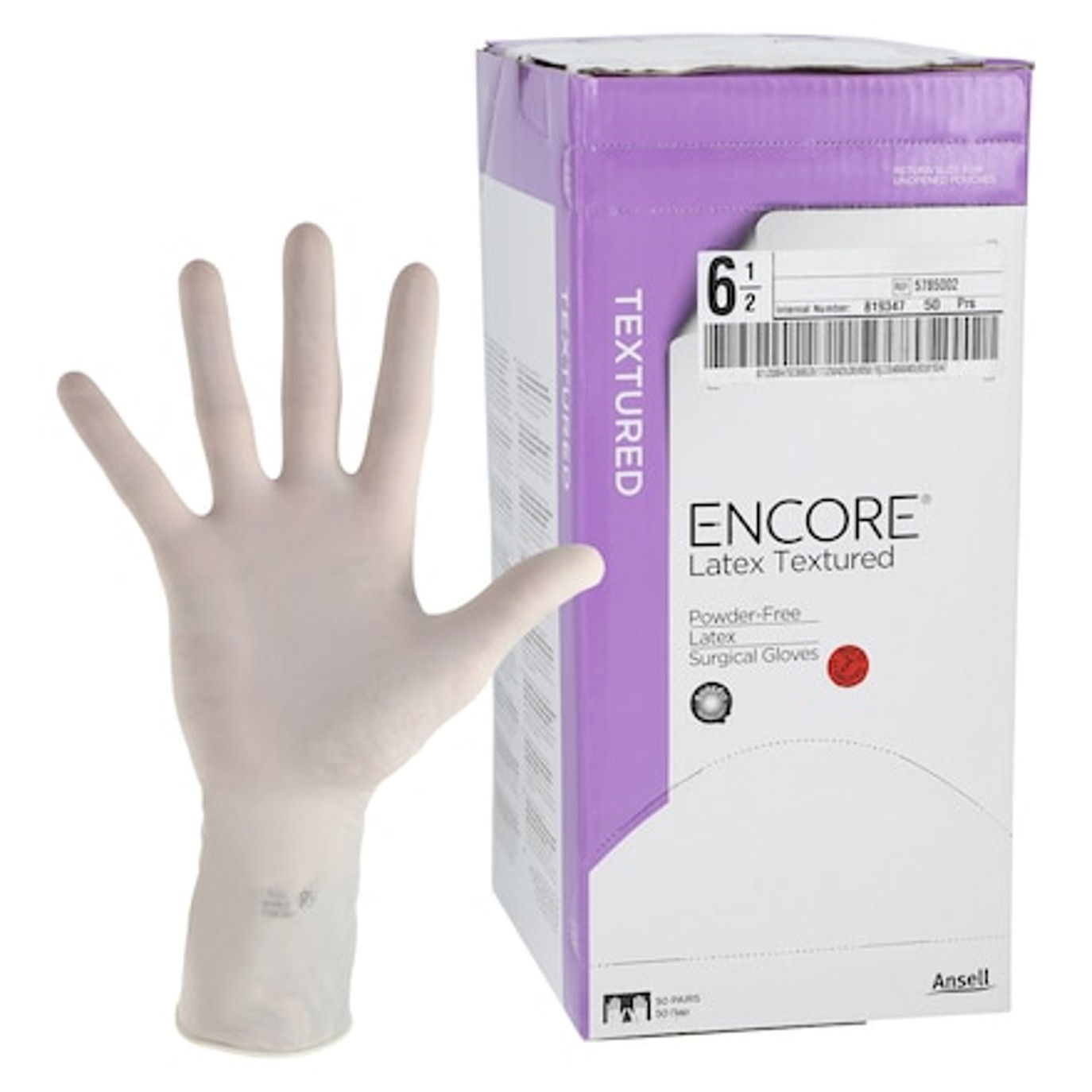 Surgical Glove ENCORE Latex Textured Size 6.5 Sterile Latex Standard Cuff Length