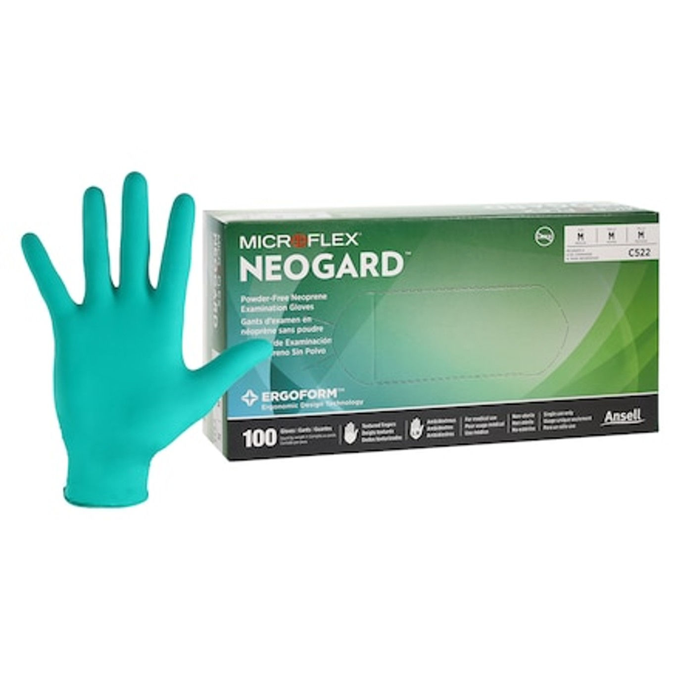 MICROFLEX Neogard Neoprene , Exam Gloves Medium Green, Non-Sterile 100/Bx , 10