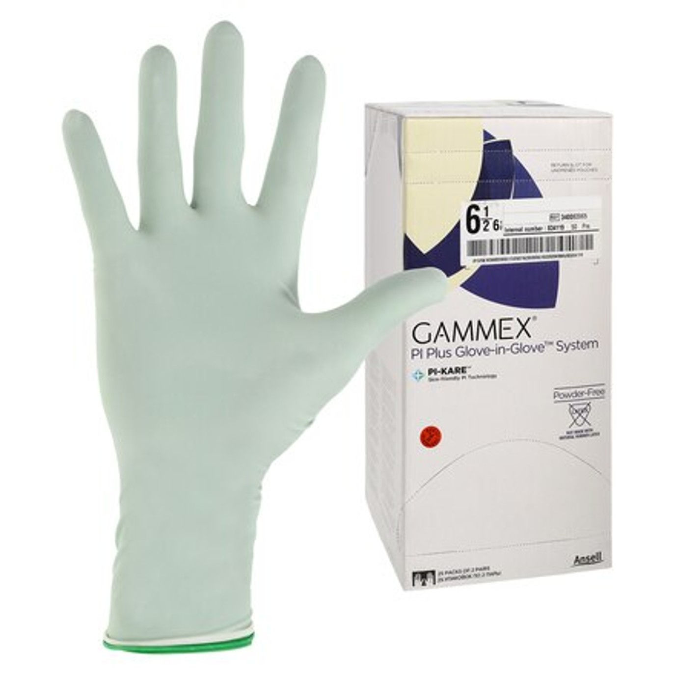 Gammex Polyisoprene Surgical Gloves 6.5 White / Green, 50 Pairs/Box Ansell 3
