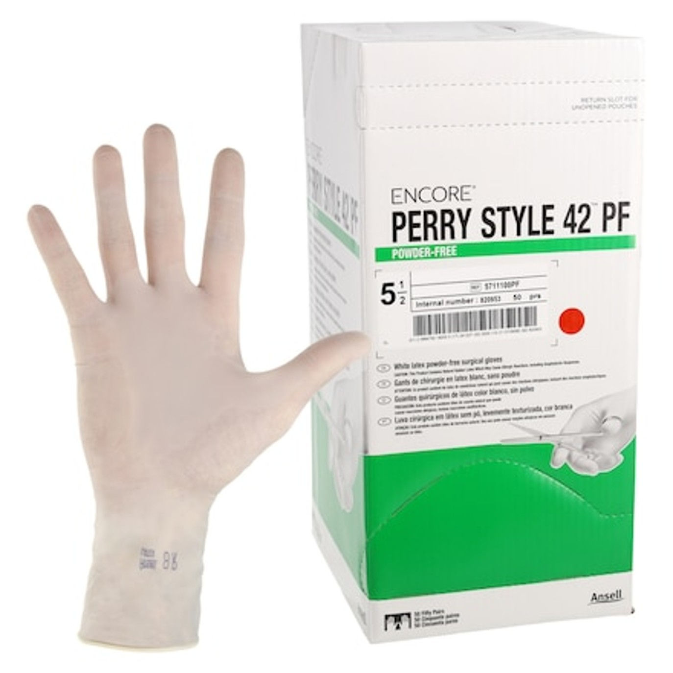 Surgical Glove ENCORE Perry Style 42 PF Size 5.5 Sterile Latex Standard Cuff Le