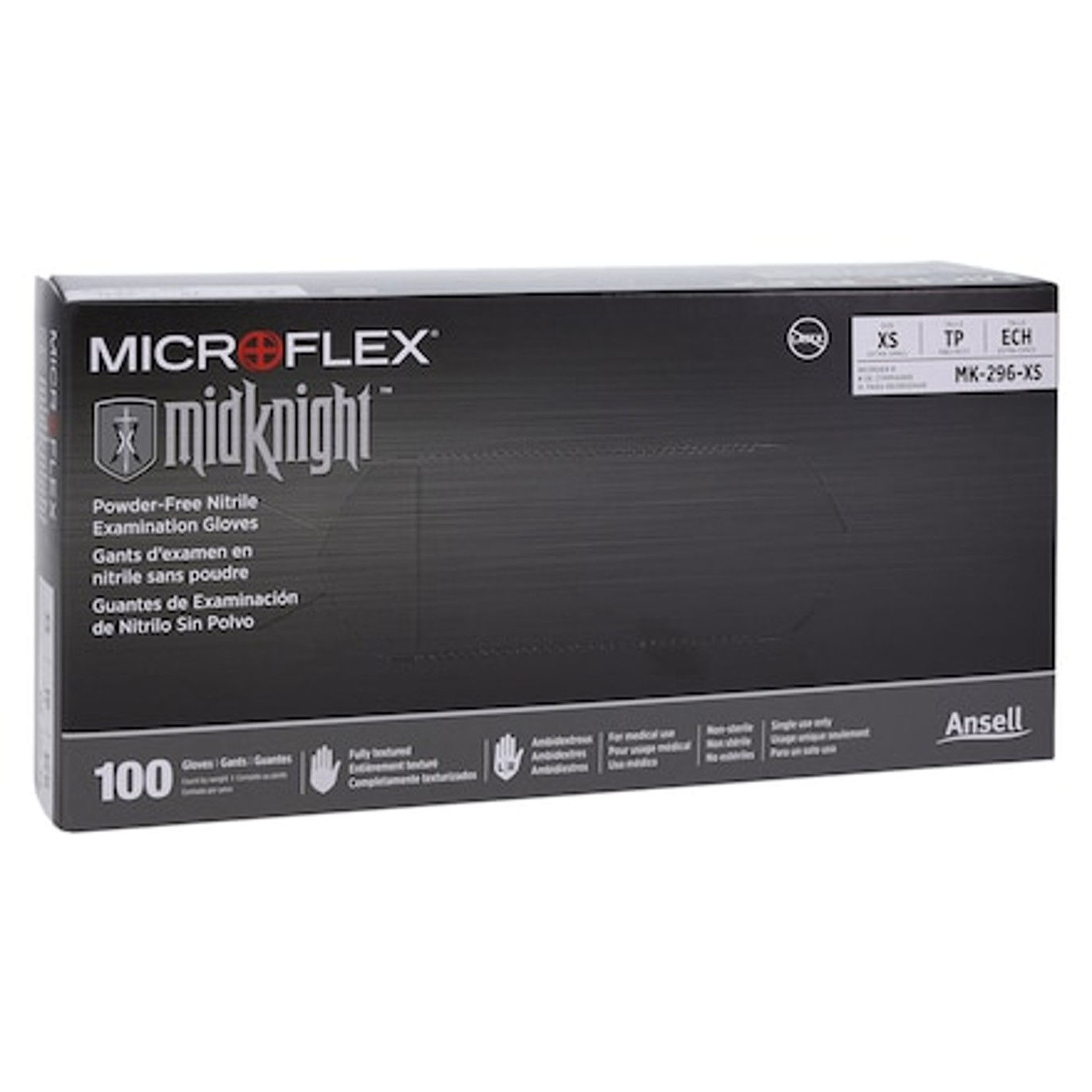 MICROFLEX MidKnight , Nitrile Exam Gloves Large , Black Non-Sterile 100/Bx ,