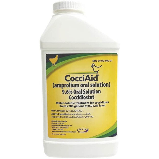 CocciAid (Amprolium) 9.6% Oral Solution Coccidiostat for Poultry, 32oz Aurora