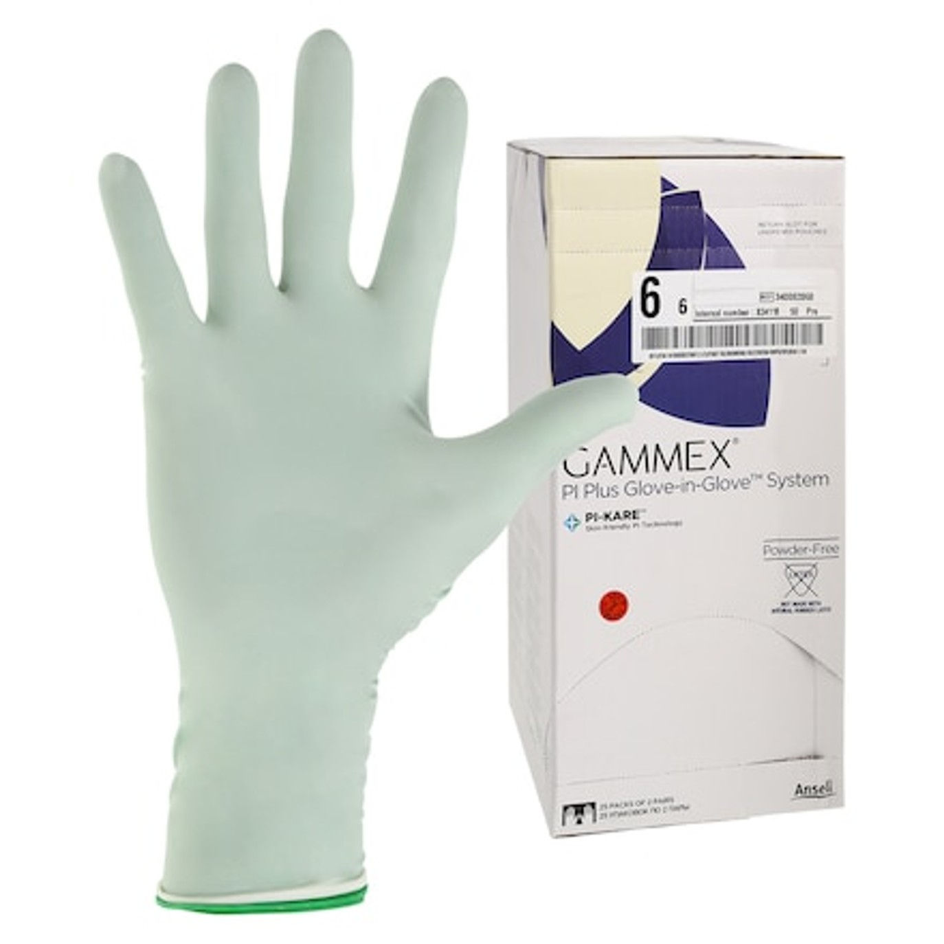 Gammex Polyisoprene Surgical Gloves Size 6 , White / Green 50 Pairs/Box Anse
