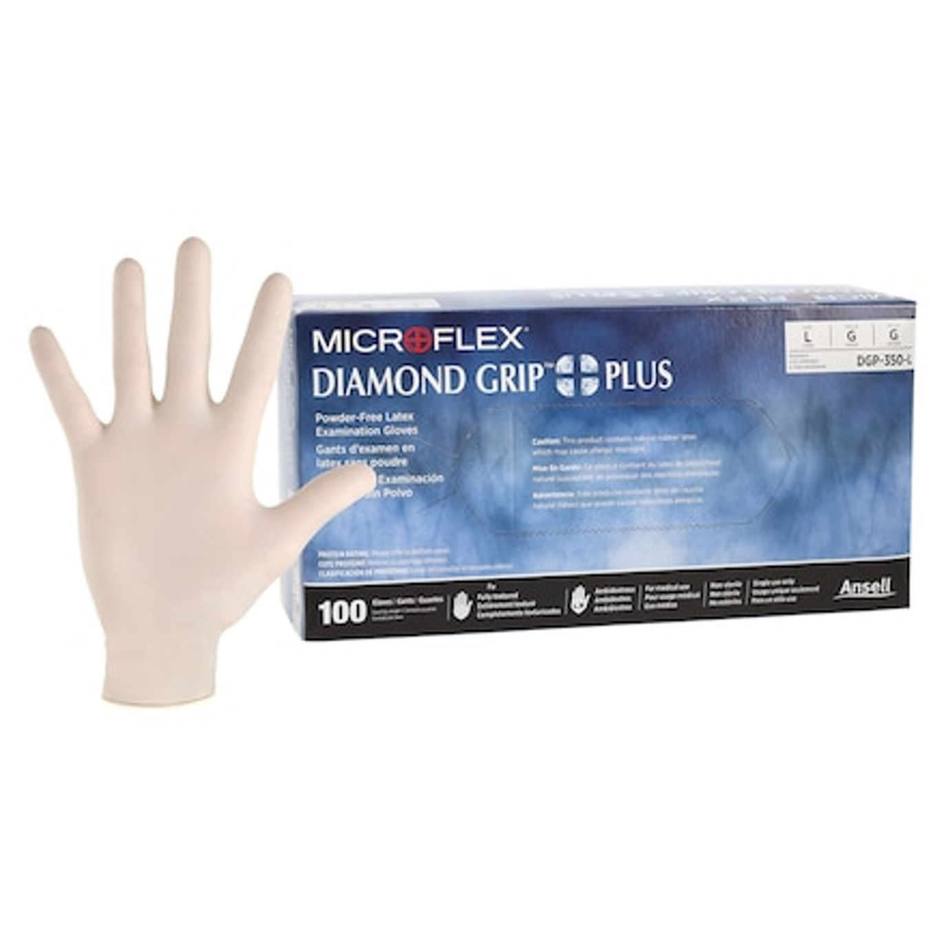 Glove Exam PF Latex , Large Natural Color , Diamond Grip plus 100/Bx, 10 BX/CA