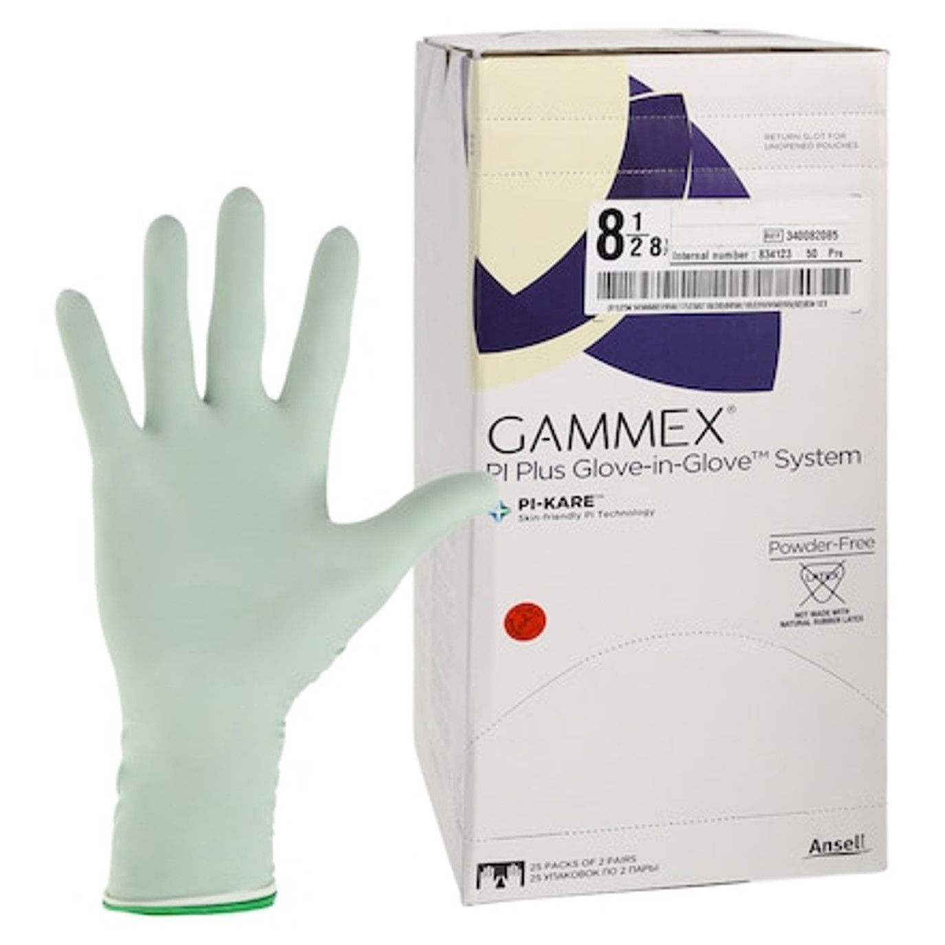 Gammex Polyisoprene Surgical Gloves Size 8.5 , White / Green 50 Pairs/Box An