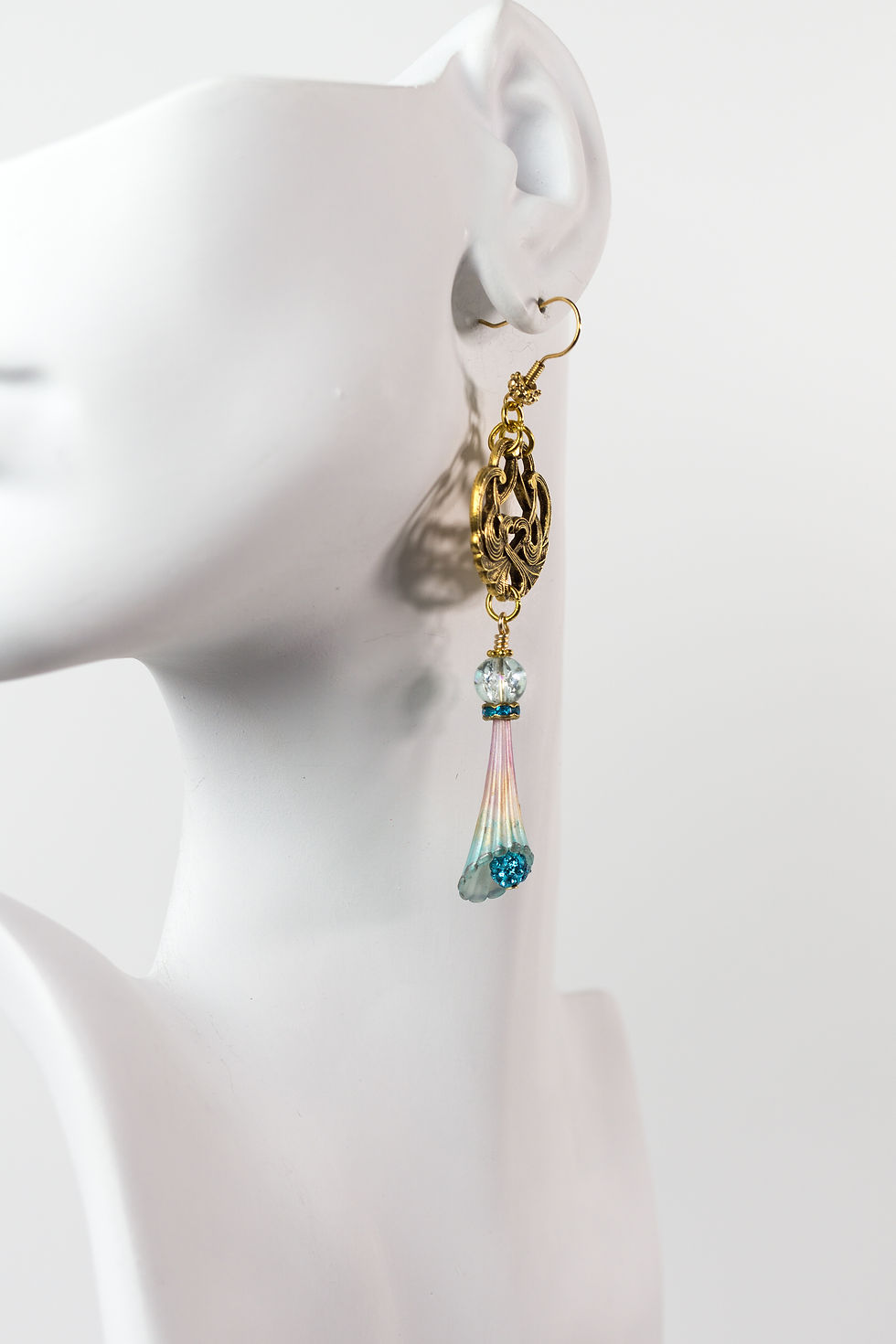 Thumbnail: Swan-Lake_Earrings_Vintage_Beads_Brass_Hand-Painted_Artisan_A-Silk-Purse_Jewelry_Blue_Lavender_Ivory_Brass