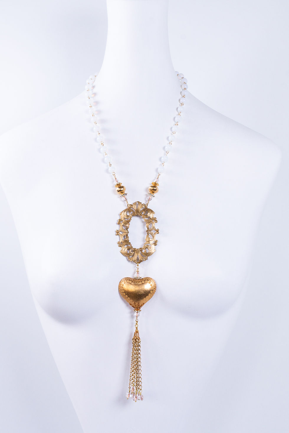 Thumbnail: Queen of Hearts Vintage Filigree and Bead Artisan Heart Necklace