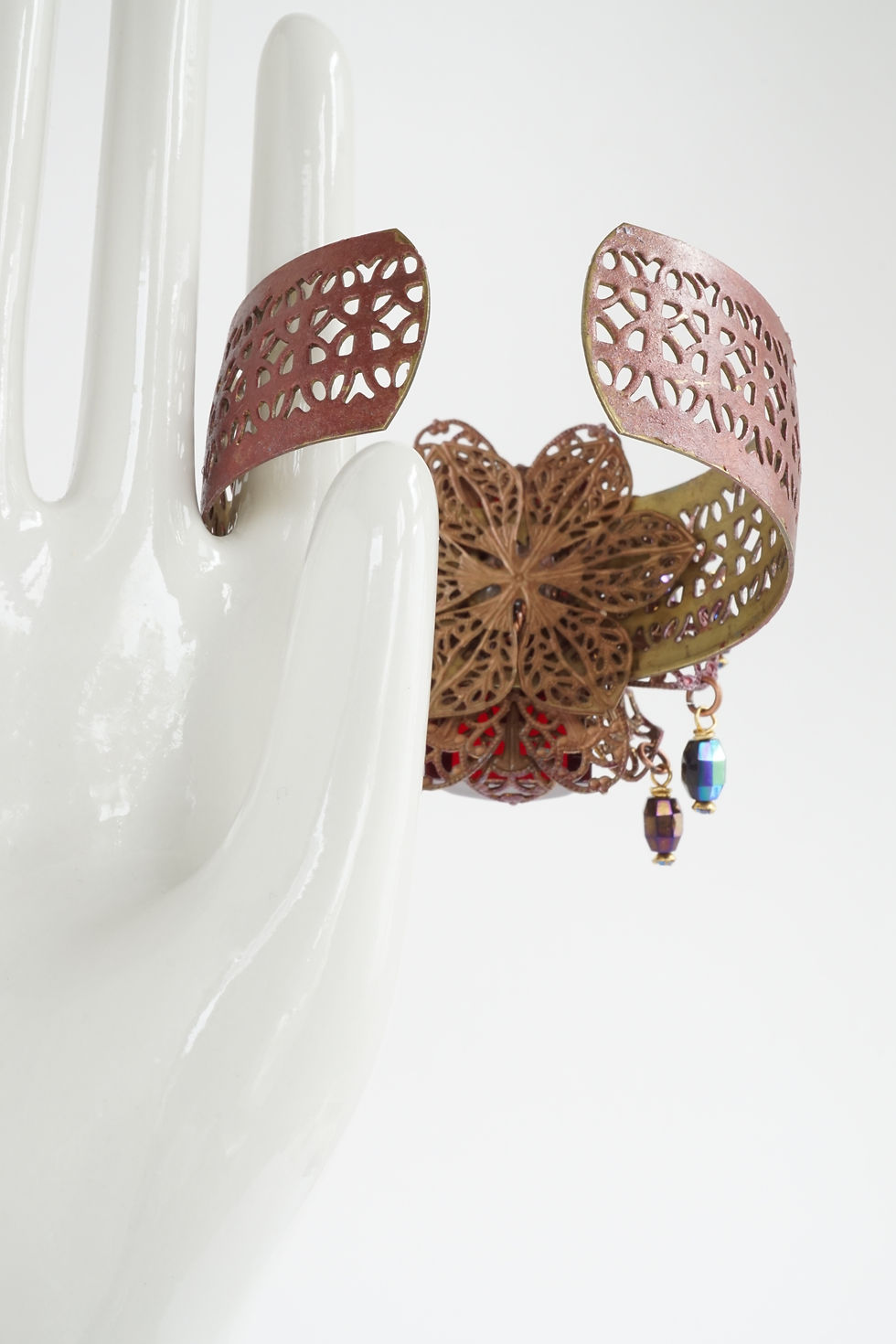 Thumbnail: Rich & Royal Vintage Glass & Filigree Cuff Bracelet