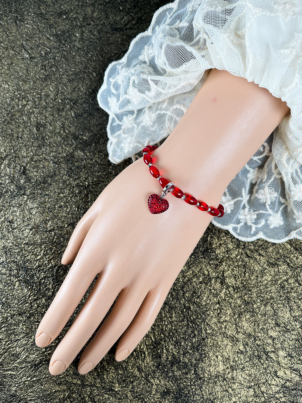 Thumbnail: Assorted stretch bracelets with premium crystal heart motif red silver multi