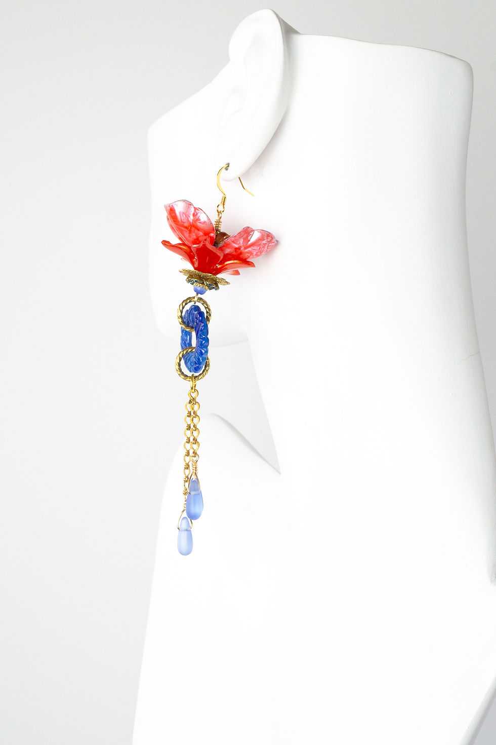Thumbnail: Wildflower Hand-Painted Floral Earrings red blue multi left view