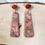 Thumbnail: Rosa Decoupage Wood and Gemstone Earrings Floral Pink Green Gold Rose Quartz Gemstone Back View