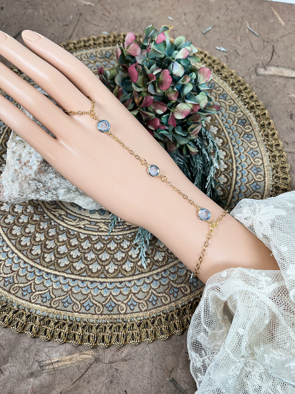 Thumbnail: Assorted Colors, Hand Chains Ring to Wrist Bracelets, gold tone chain