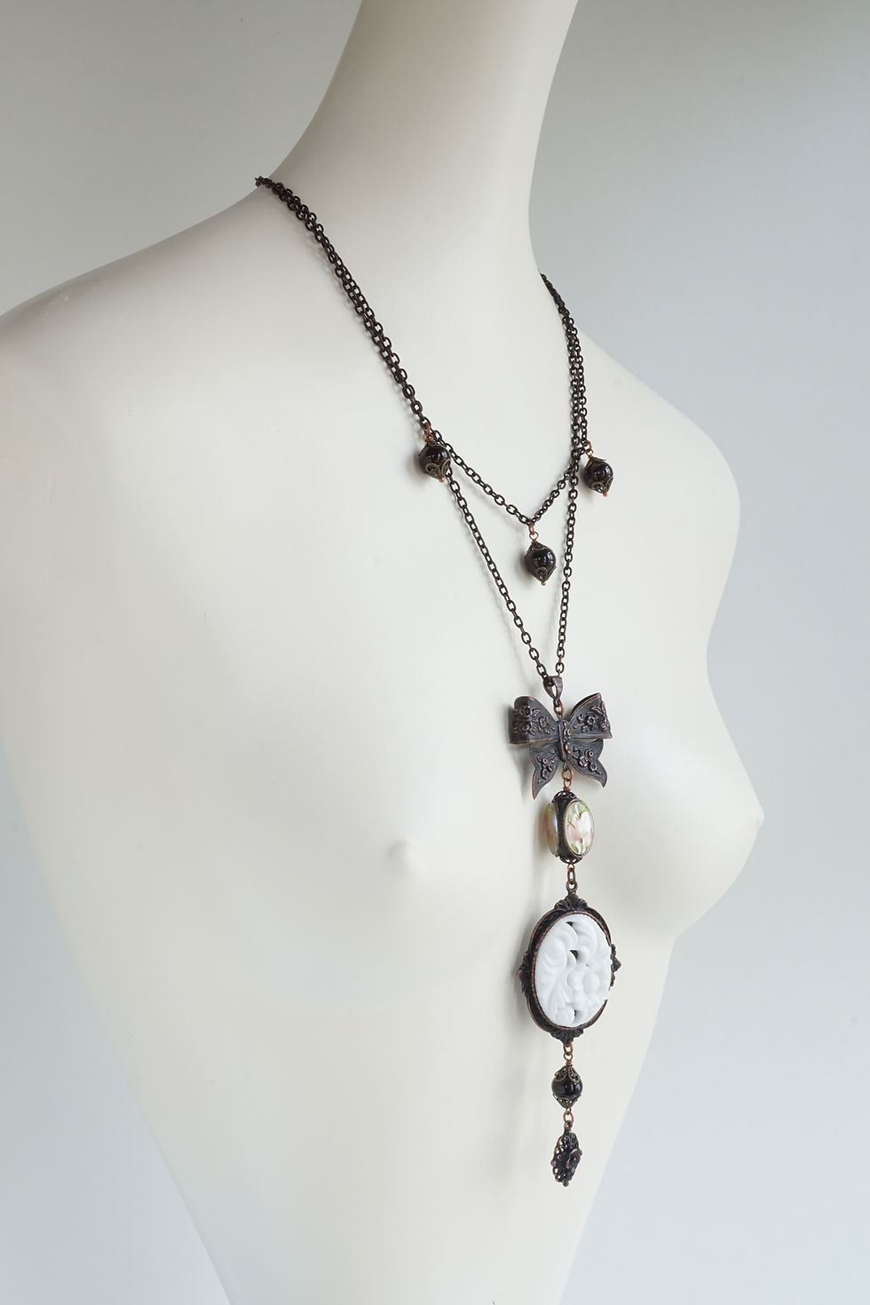 Thumbnail: Vintage-Floral-Pink-White-Brown-Copper-Necklace