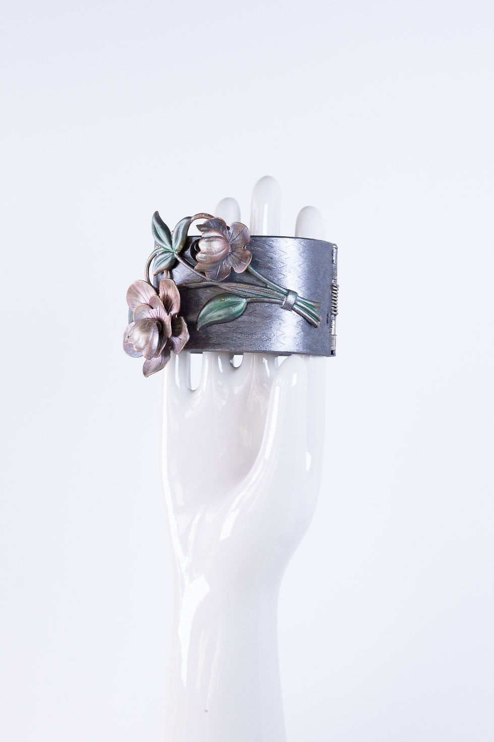 Thumbnail: Garden Patina Hand-Painted Vintage Floral Hinged Bangle Bracelet