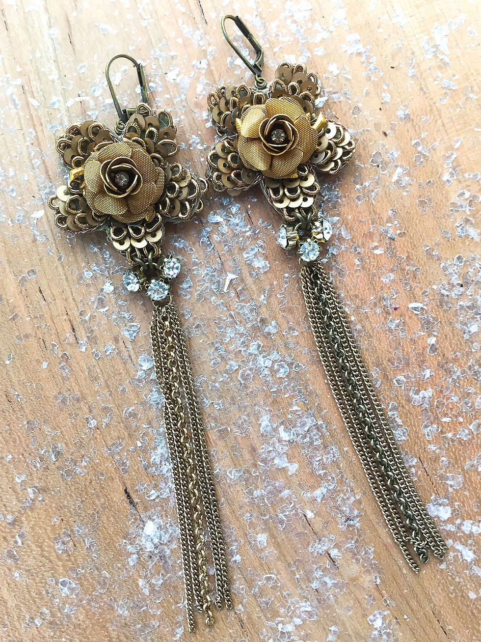 Thumbnail: A-Silk-Purse_Jewelry_Vintage_Handmade_French_Sequins_Trim_Brown_Gold_Tassels