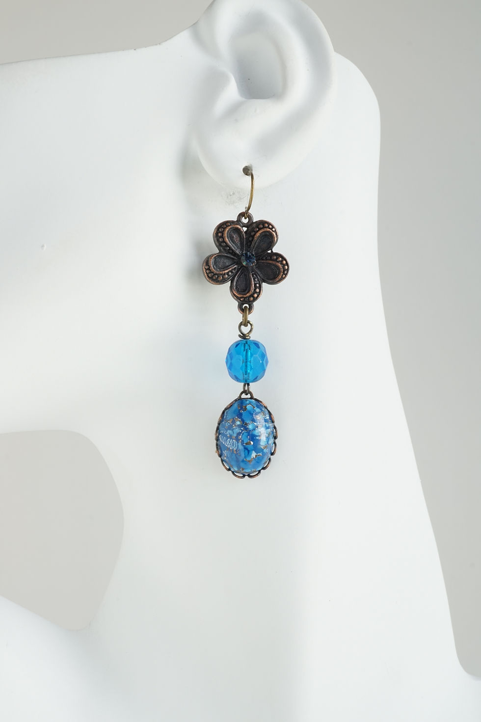 Vintage_Glass_Bead_Cabochon_Earrings_Blue_Brown_Bronze