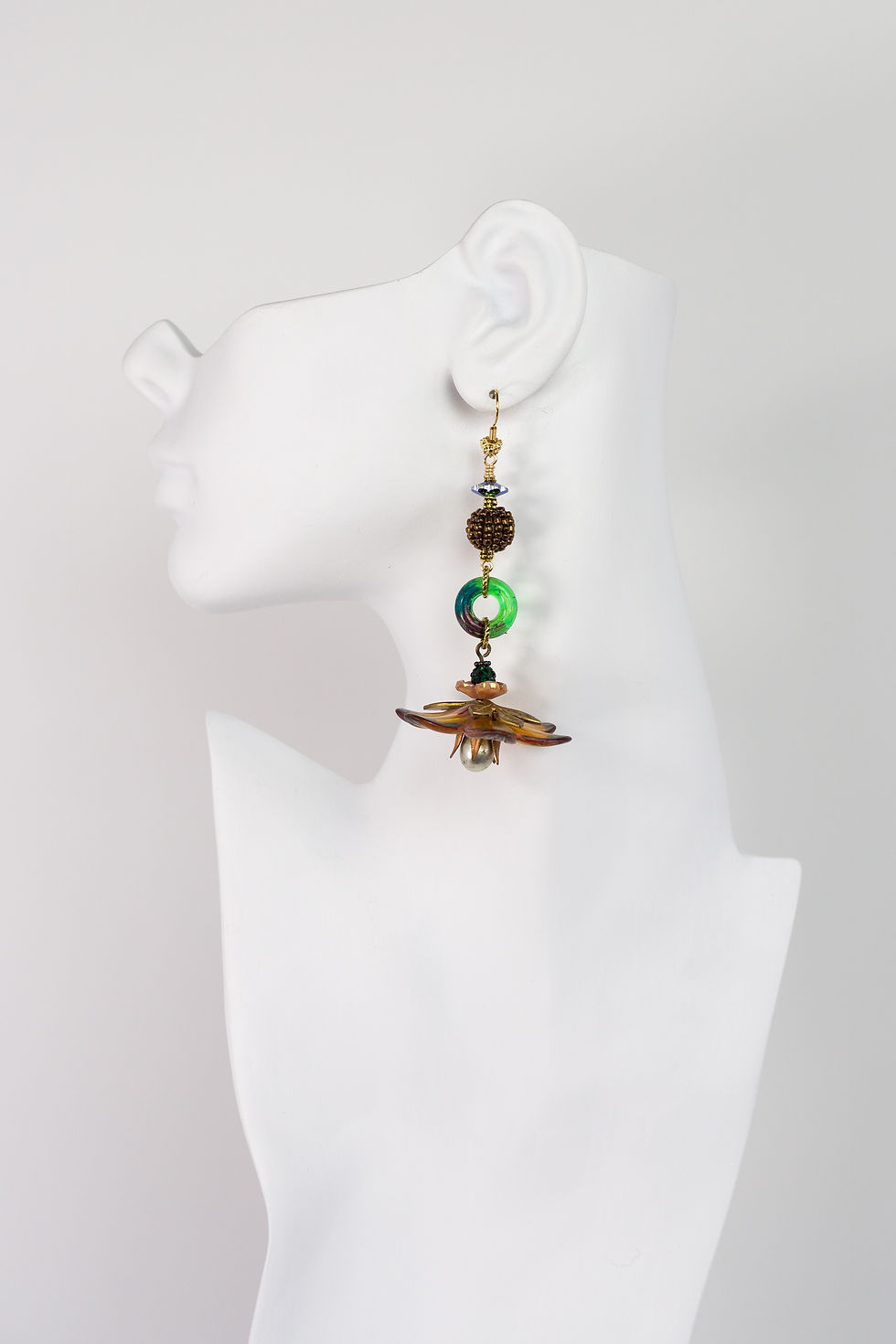 Thumbnail: In-Full-Bloom_Handmade_Earrings_Vintage_Jewelry_A-Silk-Purse_Green_Brown_Multi-Color