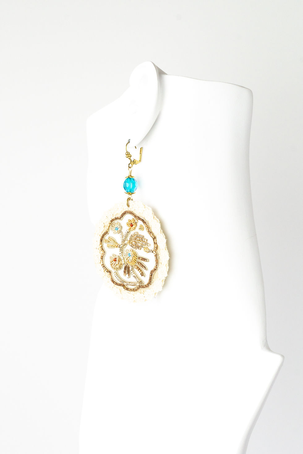 Thumbnail: Meadow Vintage Floral Applique & Lace Earrings ivory multi colors left view