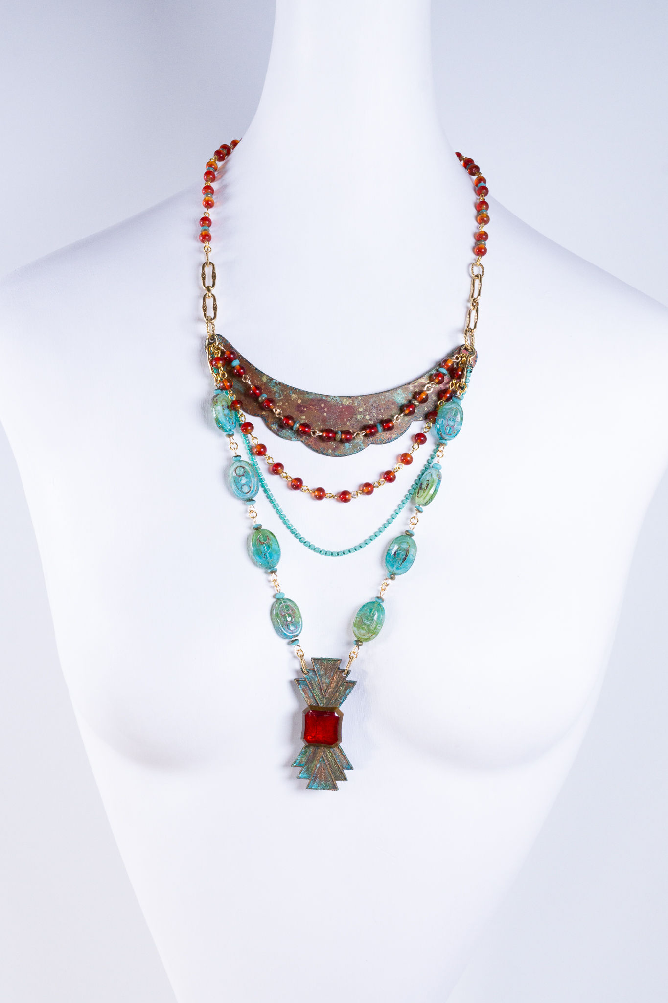 Freedom Artisan Patina Brass Vintage-Inspired Art Deco Style Necklace