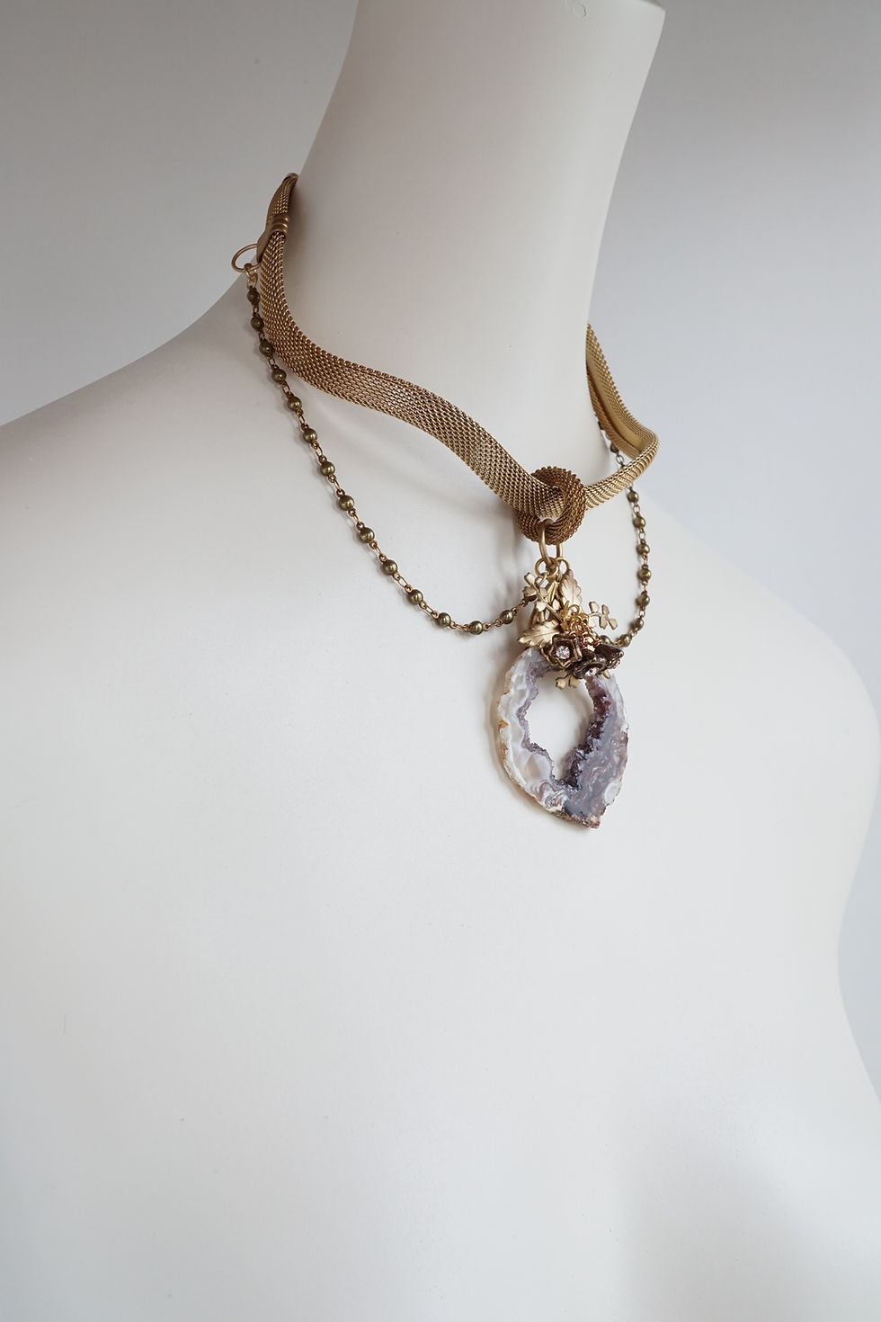 Thumbnail: Repurposed-Chunky-Mesh-Collar-Vintage-Mesh-Ring-Gold-Plated-Floral-Stampings