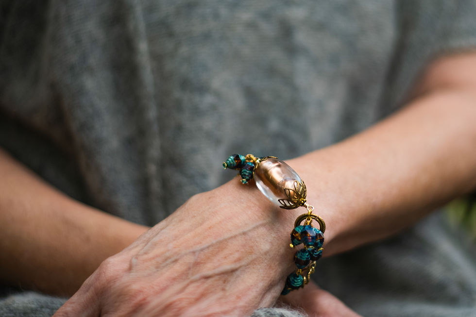 Handmade Bracelet Vintage Large Lucite Beads & Czech Glass Gold Amber Blue Multi-Colors