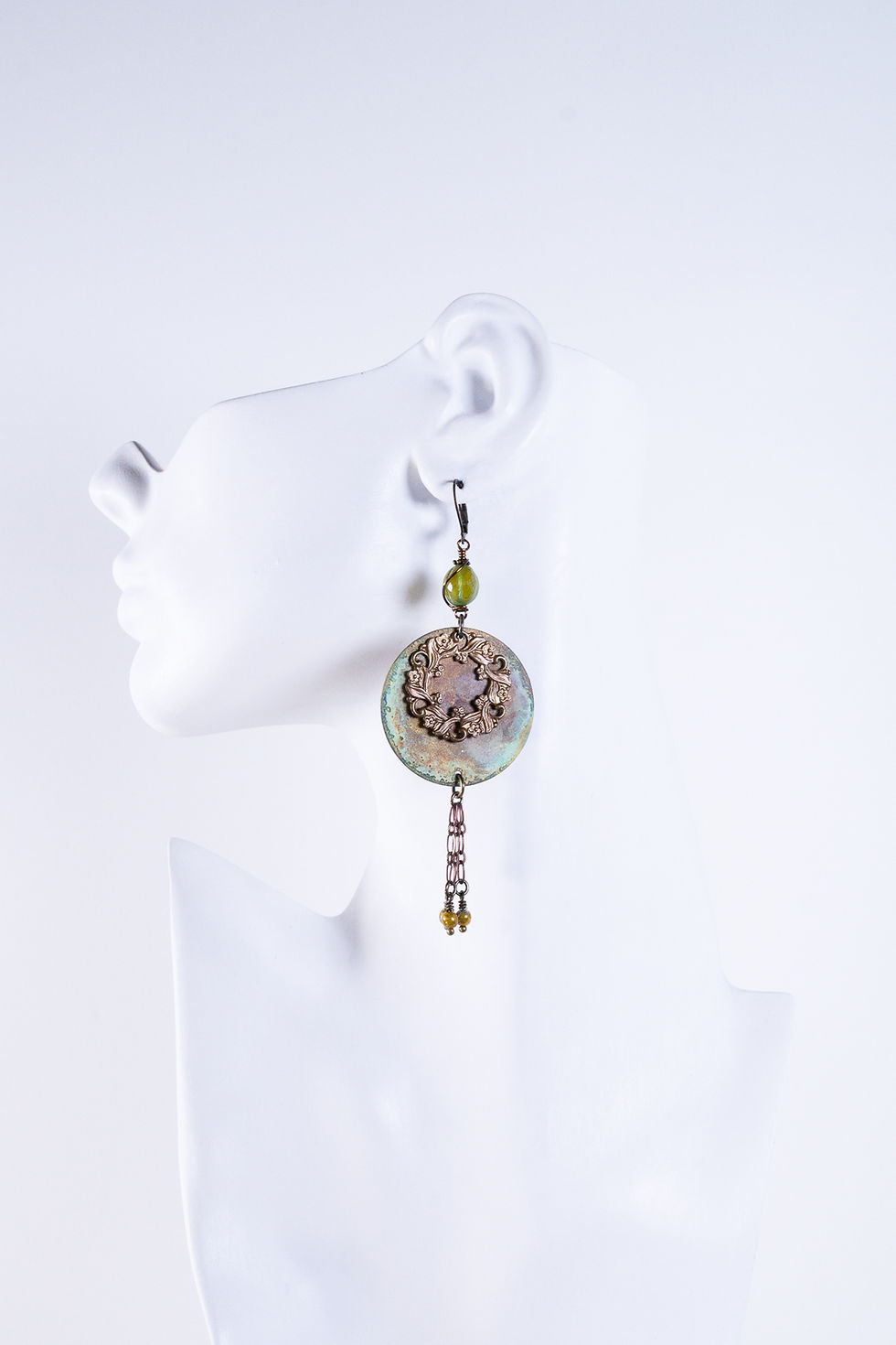 Thumbnail: Forest Artisan Patina Brass and Floral Motif Earrings