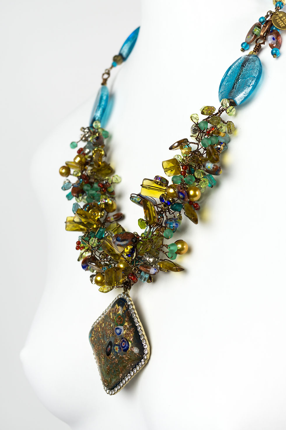 Thumbnail: A-Silk-Purse_Jewelry_Vintage_Handmade_Millefiori_Art-Glass_Cluster_Blue_Gold_Mulit-Color