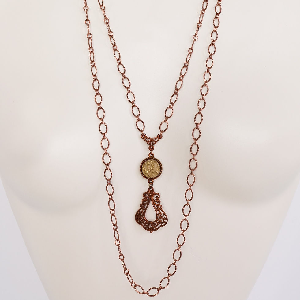 Thumbnail: Vintage_Glass_Floral_Gingerbread_Pewter_Copper_Cream_Brass_Necklace