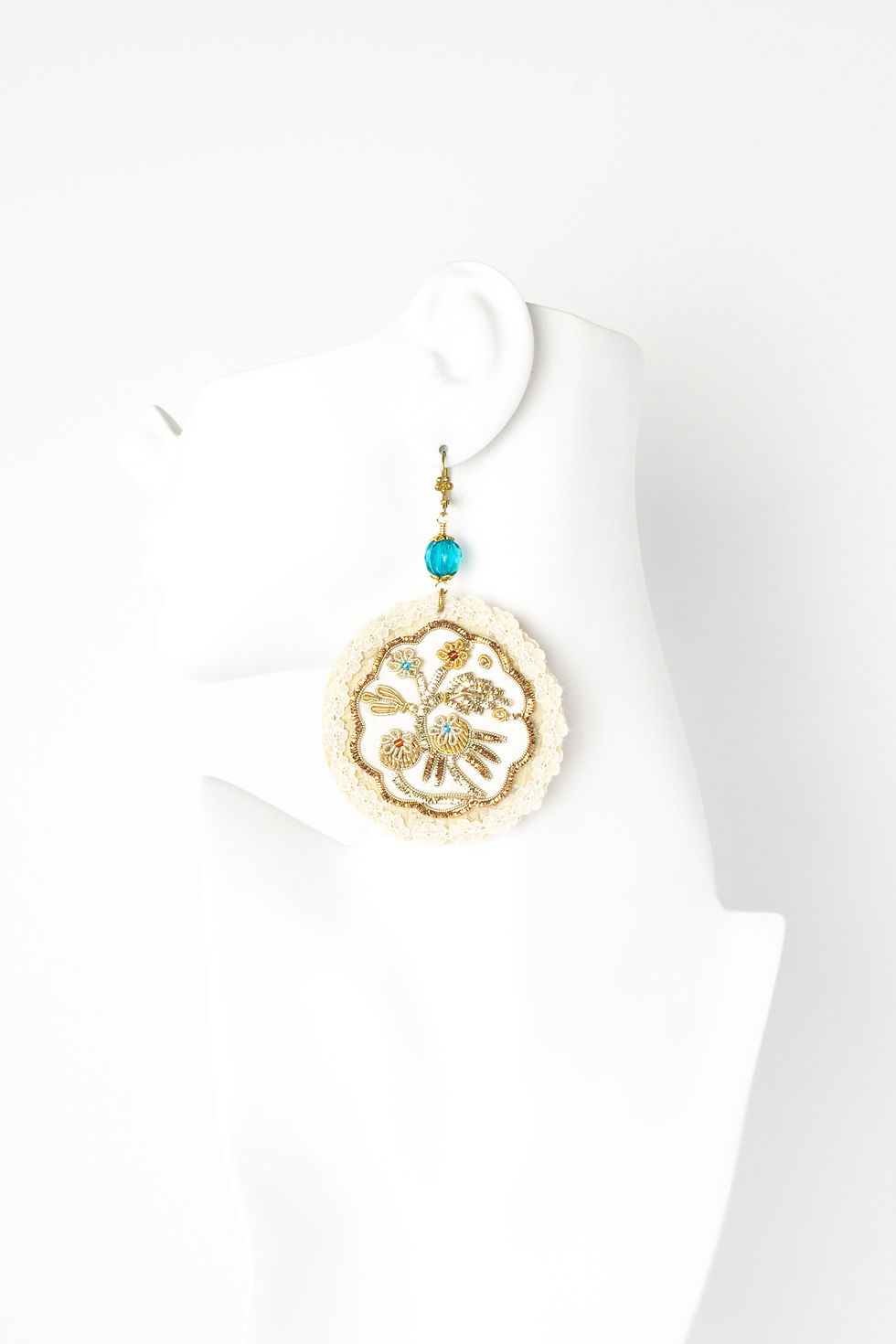 Thumbnail: Meadow Vintage Floral Applique & Lace Earrings ivory multi colors front view