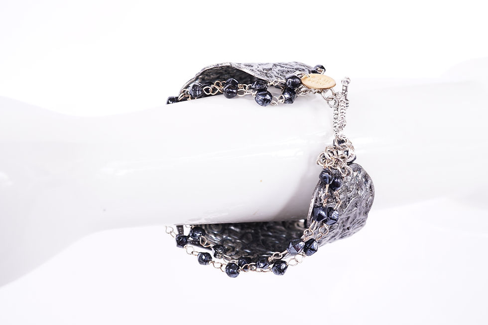 Thumbnail: High_Impact_Vintage_Handmade_Statement_Cuff_Bracelet_Runway_Jewelry_Black_Silver_Grey