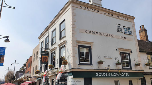 The exterior of The Golden Lion, a charming pub located in Newport