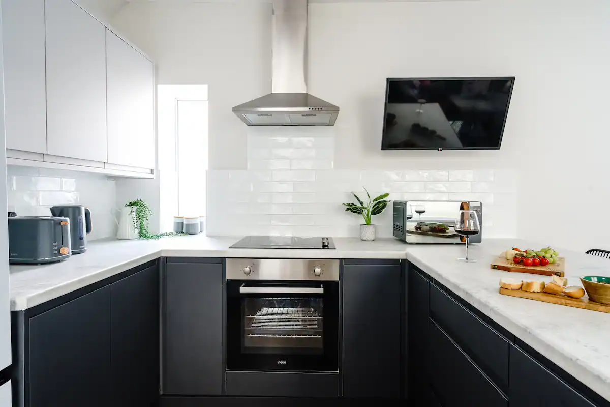 Fully equipped kitchen in a serviced accommodation unit