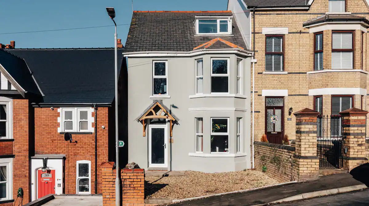 Exterior view of Kensington Place in Newport, UK, highlighting its charming architecture and surrounding neighborhood
