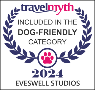 "Travelmyth logo award for AirFreedom in the 'Dog-Friendly' category. The logo signifies AirFreedom's recognition for excellence in providing pet-friendly accommodations, reflecting the company's commitment to catering to travelers with dogs."