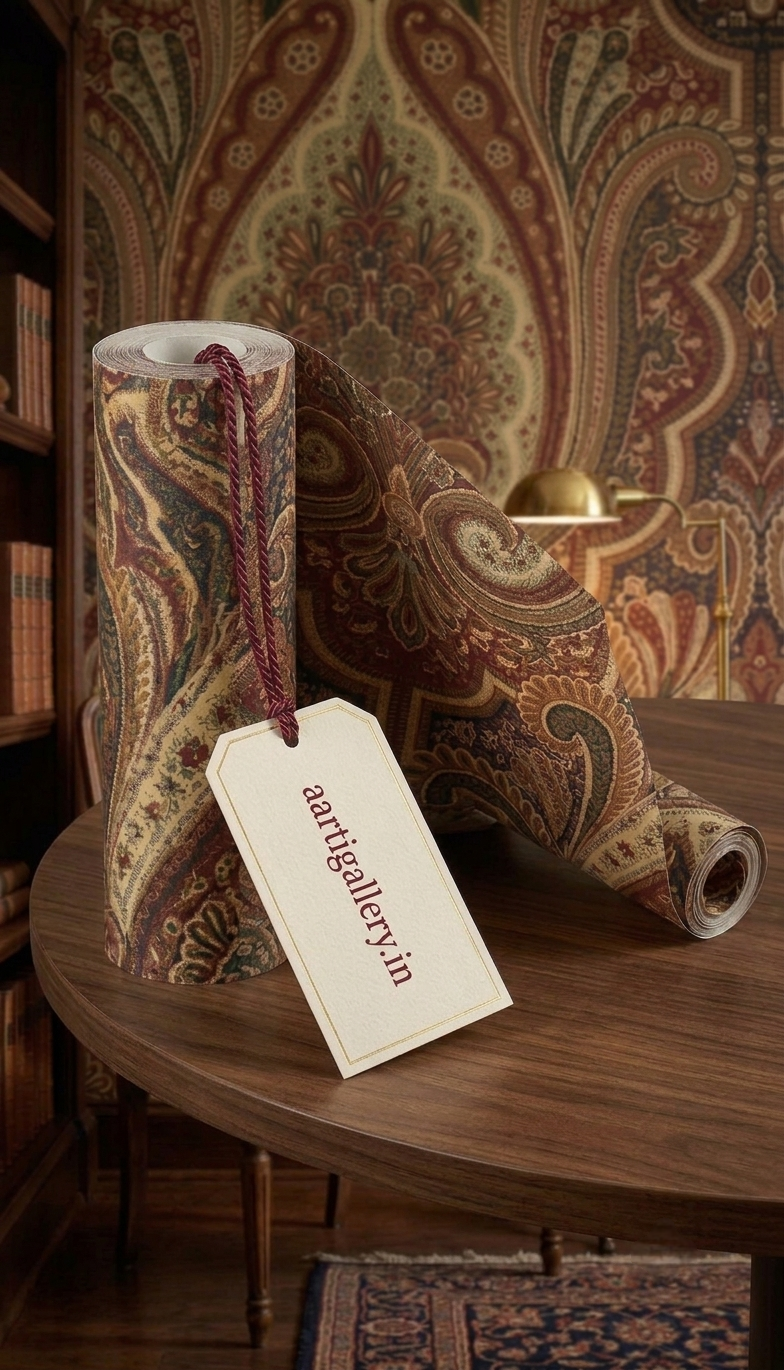 Thumbnail: Vintage Majesty: Crimson & Ochre Antique Paisley Wallpaper