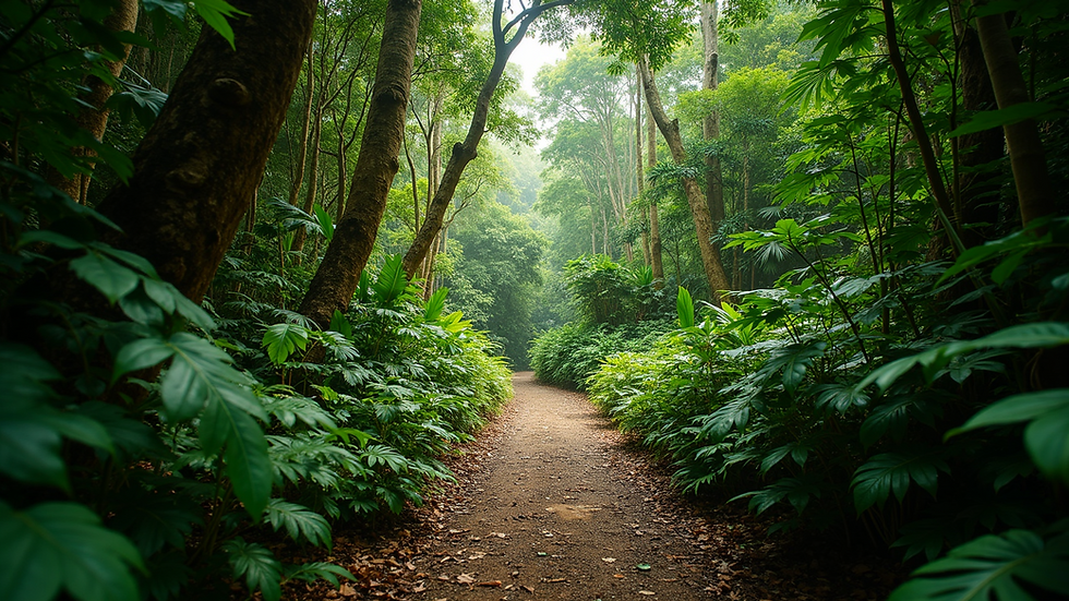 Wide angle view of lush tropical forest trail in Manuel Antonio