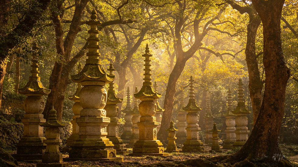 The Pagoda Forest is the final resting place of generations of Shaolin masters — each tower tells its own story of wisdom and achievement.