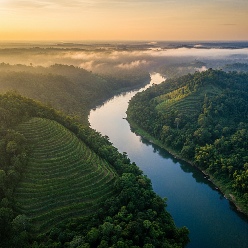 Lakeside view — calm water reflecting Cangshan, traditional wooden fishing boats floating