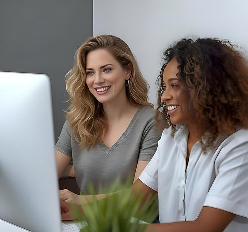 Two females learning on a desktop computer.